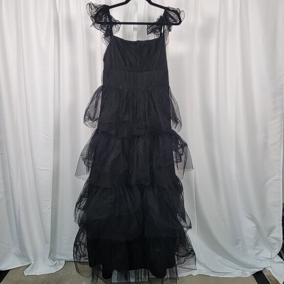 Lulus Tulle for Love Black Layered Tulle Sheer Cap Sleeves Maxi Dress Sz  XL - Picture 1 of 6